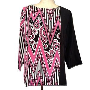 Bob Mackie Wearable Art 100.% Silk 3/4 Sleeve Blouse Top M Vintage M